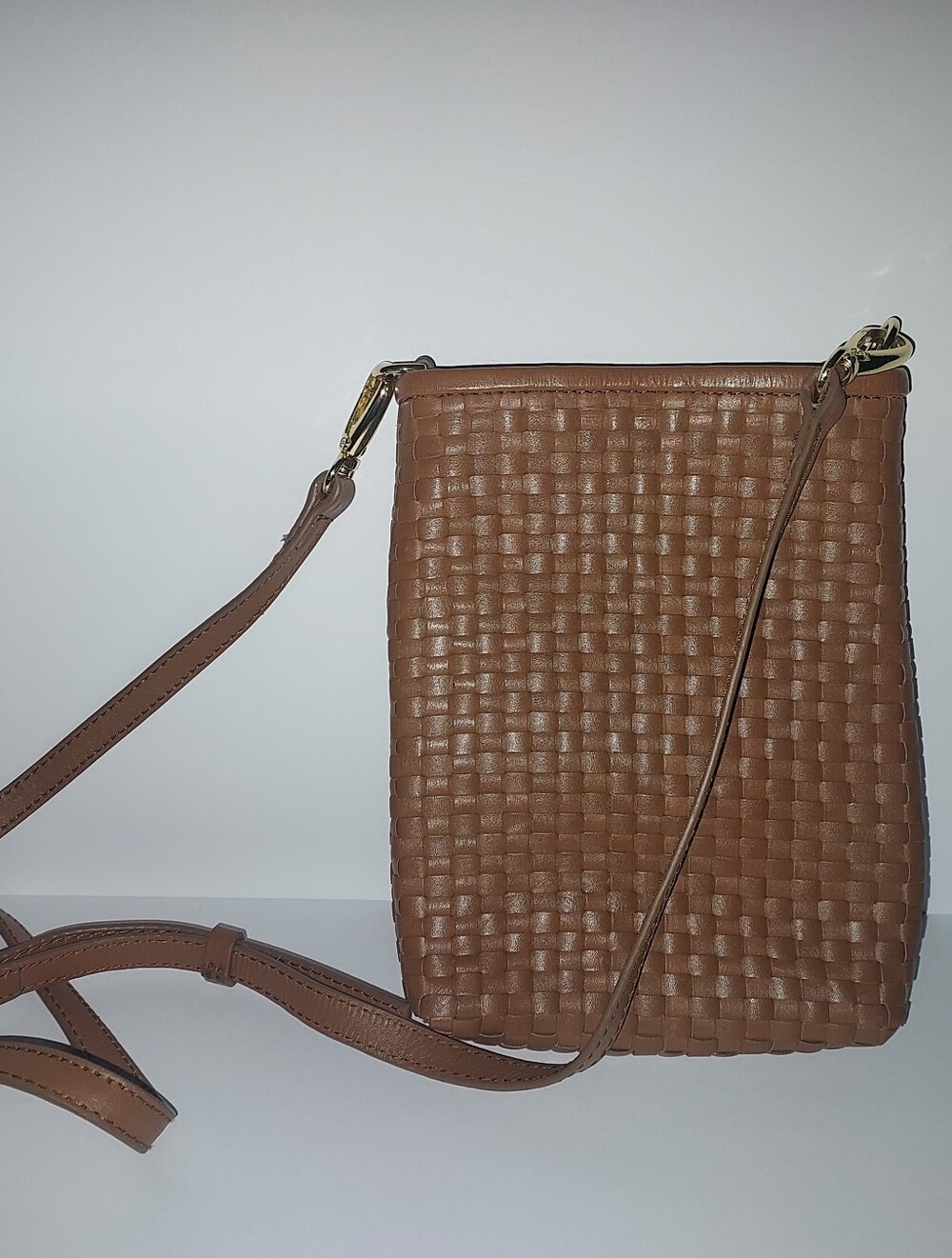 Woven Leather Crossbody Bag - Brown
